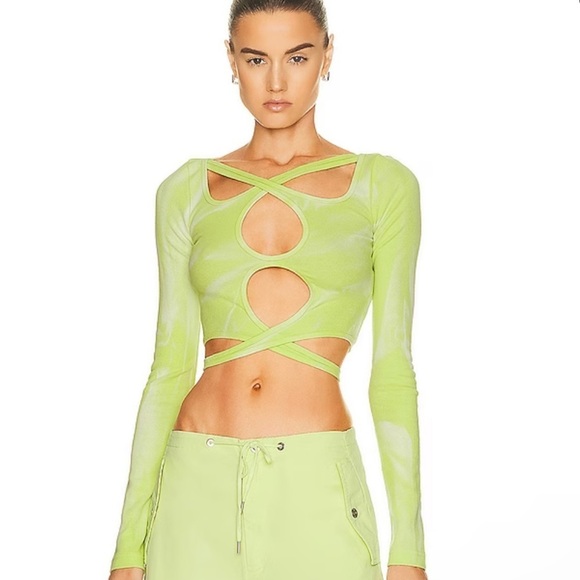DION LEE Festival Balletcore Interlink Long Sleeve Top In Washed Light Zest | 0 - Picture 1 of 11
